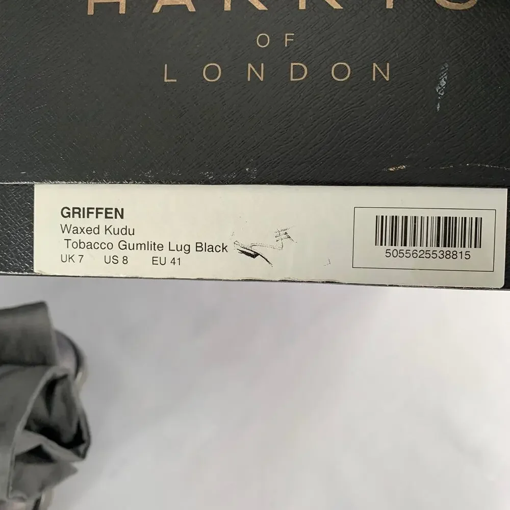 HARRYS OF LONDON Size 8 Griffen Black Nubuck Leather Lace-Up Boots